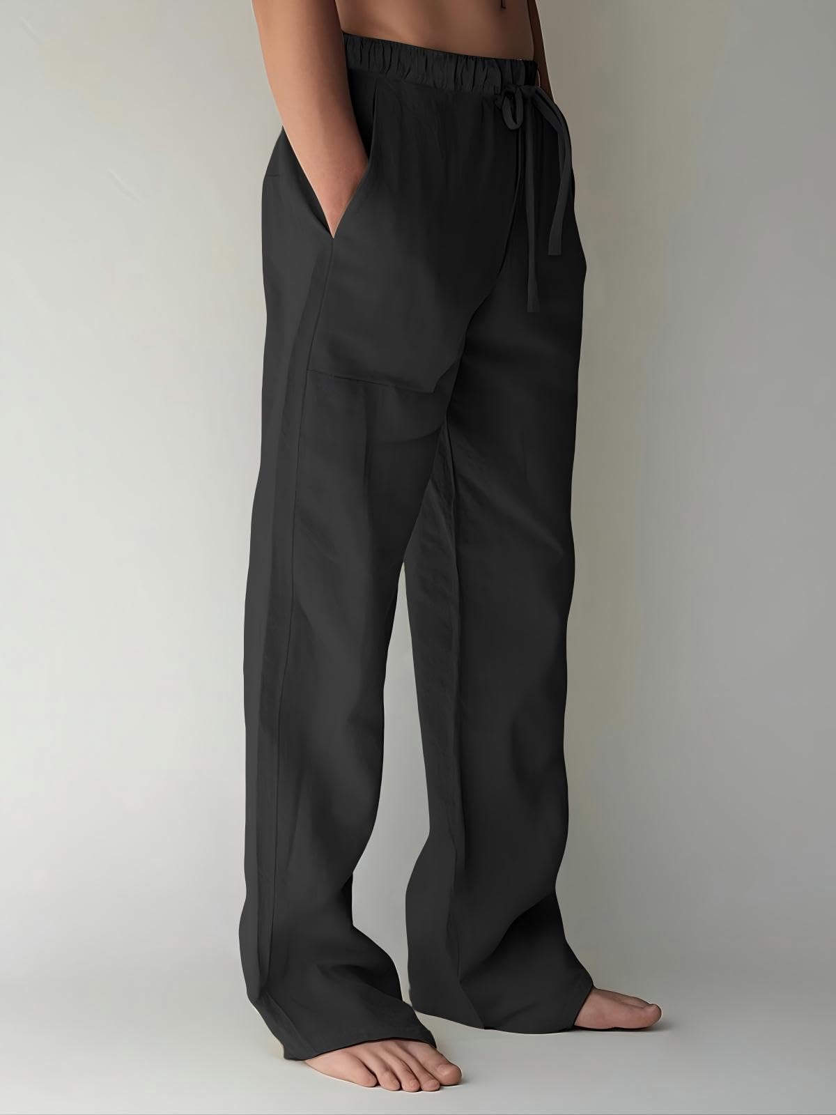 PIDOGYM Mens Cotton Linen Pants Beach Casual Pajama Pants with Pockets
