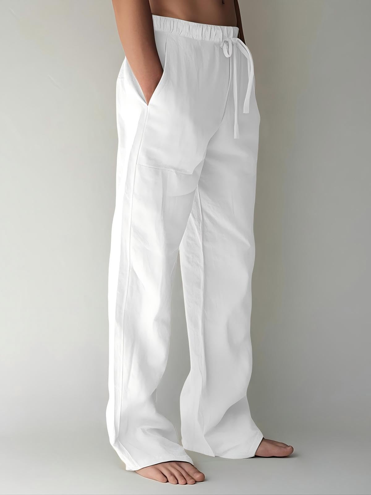 PIDOGYM Mens Cotton Linen Pants Beach Casual Pajama Pants with Pockets