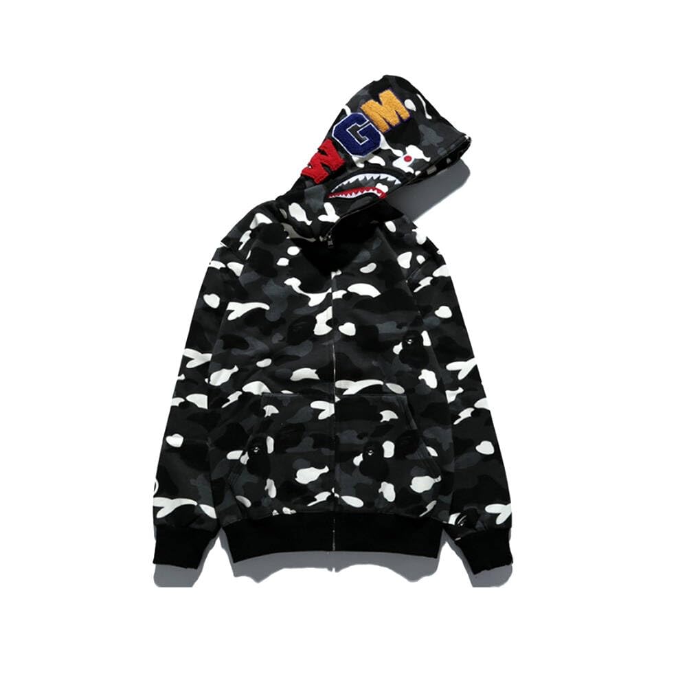Shark Jaw Camo Jacket Hoodie Shark Mouth Sweatershirt Full Zip Up for Adults
