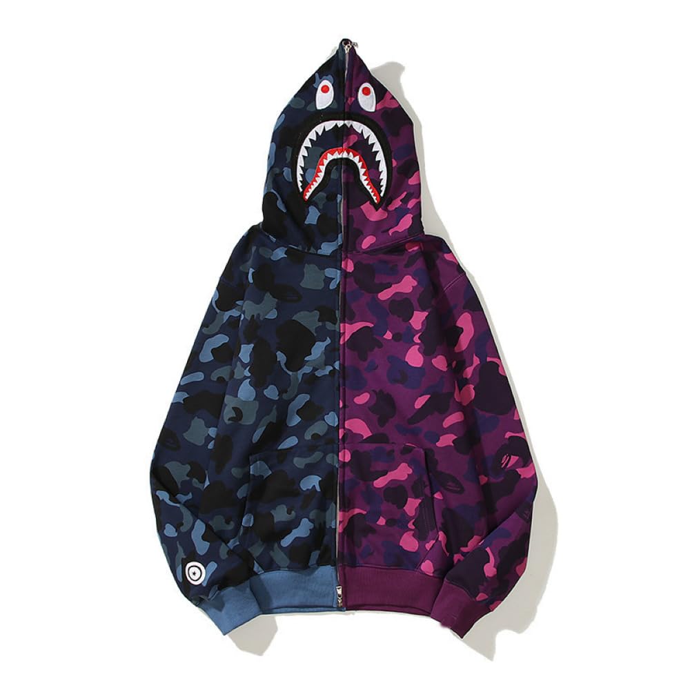 Shark Jaw Camo Jacket Hoodie Shark Mouth Sweatershirt Full Zip Up for Adults