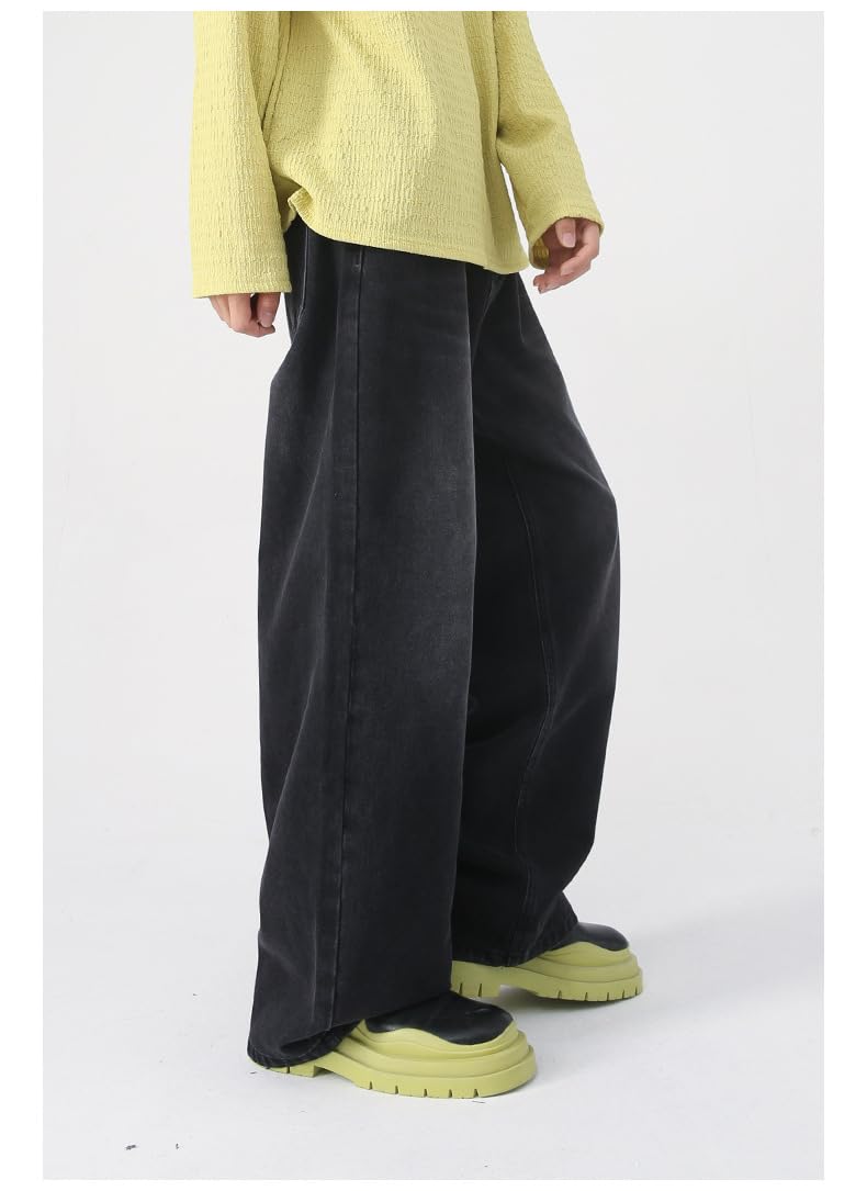 HUNGSON Mens Baggy Jeans for Men Women Y2k Skater Vintage Plain Pants Casual Wide Leg Jeans Loose Fit Denim Jeans