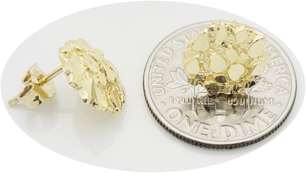 10K Yellow Gold Nugget Earrings Round Nugget 10 mm