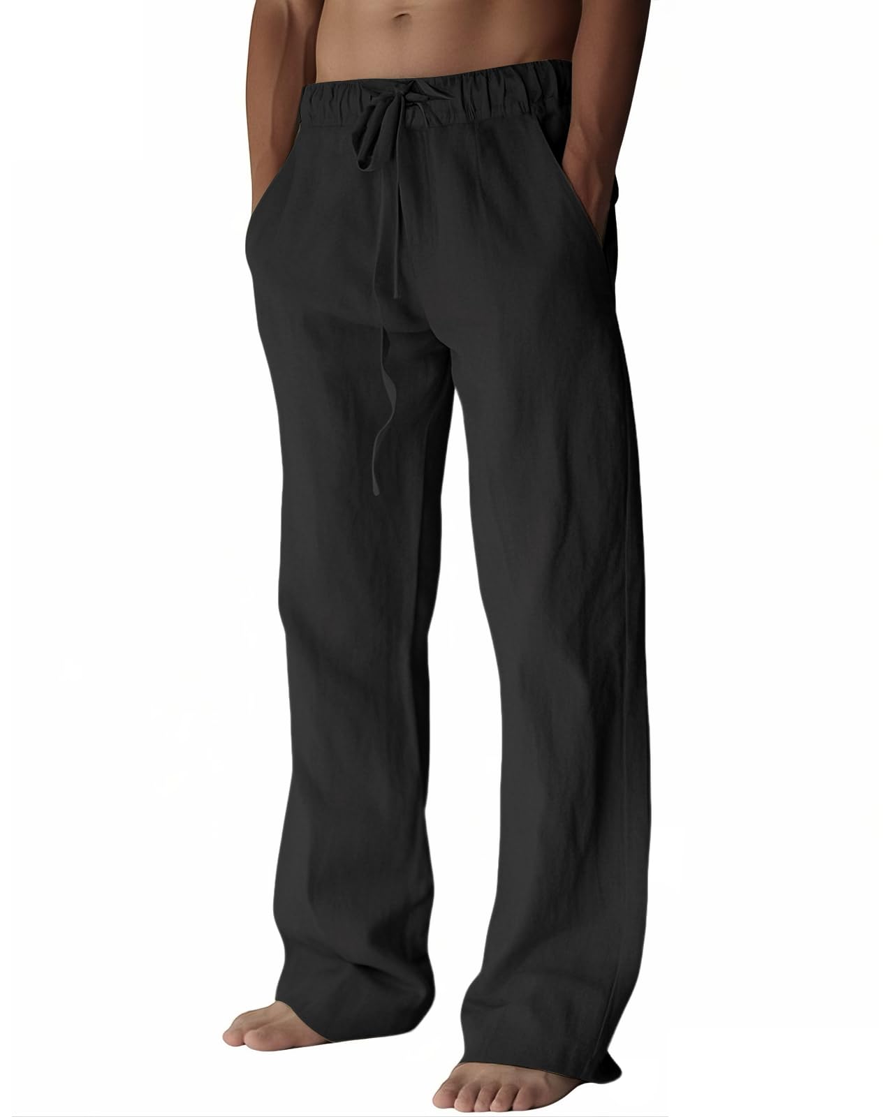 PIDOGYM Mens Cotton Linen Pants Beach Casual Pajama Pants with Pockets