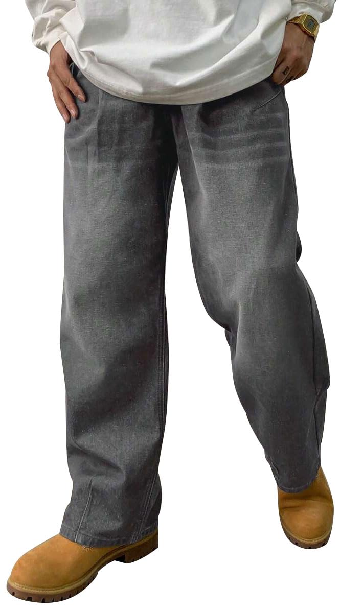 HUNGSON Mens Baggy Jeans for Men Women Y2k Skater Vintage Plain Pants Casual Wide Leg Jeans Loose Fit Denim Jeans