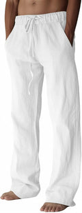 PIDOGYM Mens Cotton Linen Pants Beach Casual Pajama Pants with Pockets