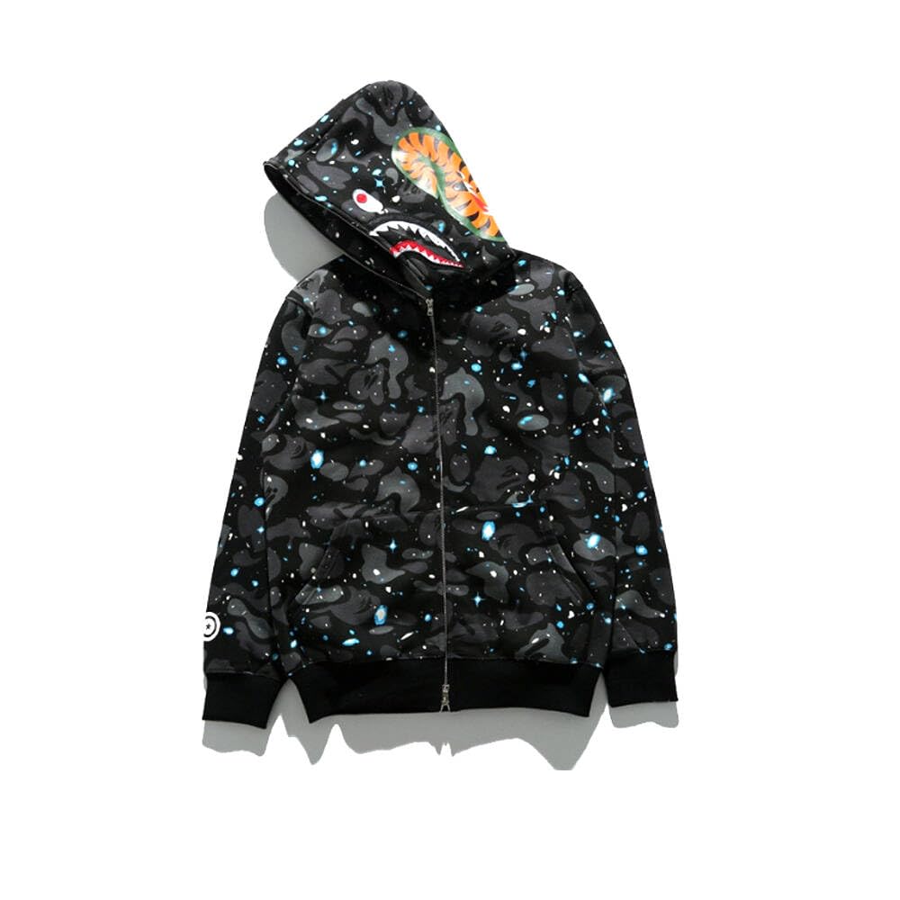 Shark Jaw Camo Jacket Hoodie Shark Mouth Sweatershirt Full Zip Up for Adults