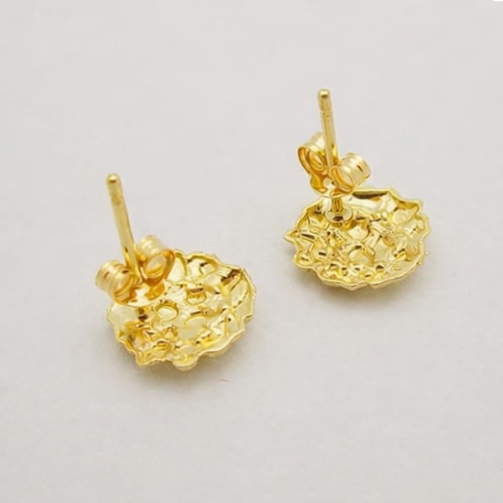10K Yellow Gold Nugget Earrings Round Nugget 10 mm