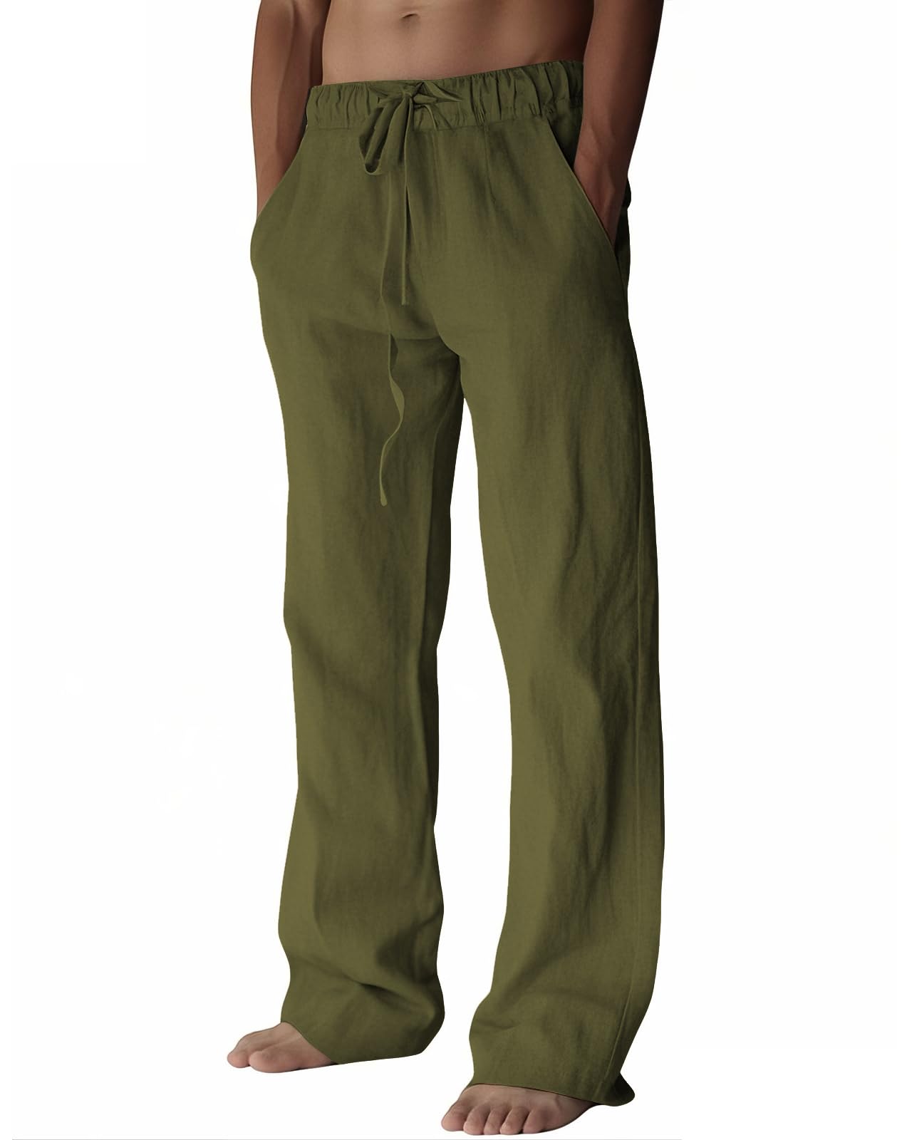 PIDOGYM Mens Cotton Linen Pants Beach Casual Pajama Pants with Pockets