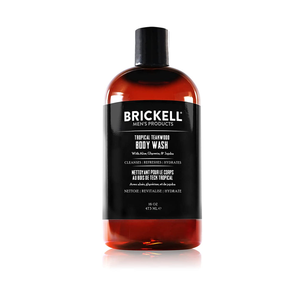 Brickell Men's Invigorating Body Wash for Men, Deep Cleaning Shower Gel with Aloe, Jojoba, and Vitamin E, Scented (Tropical Teakwood, 16 oz)