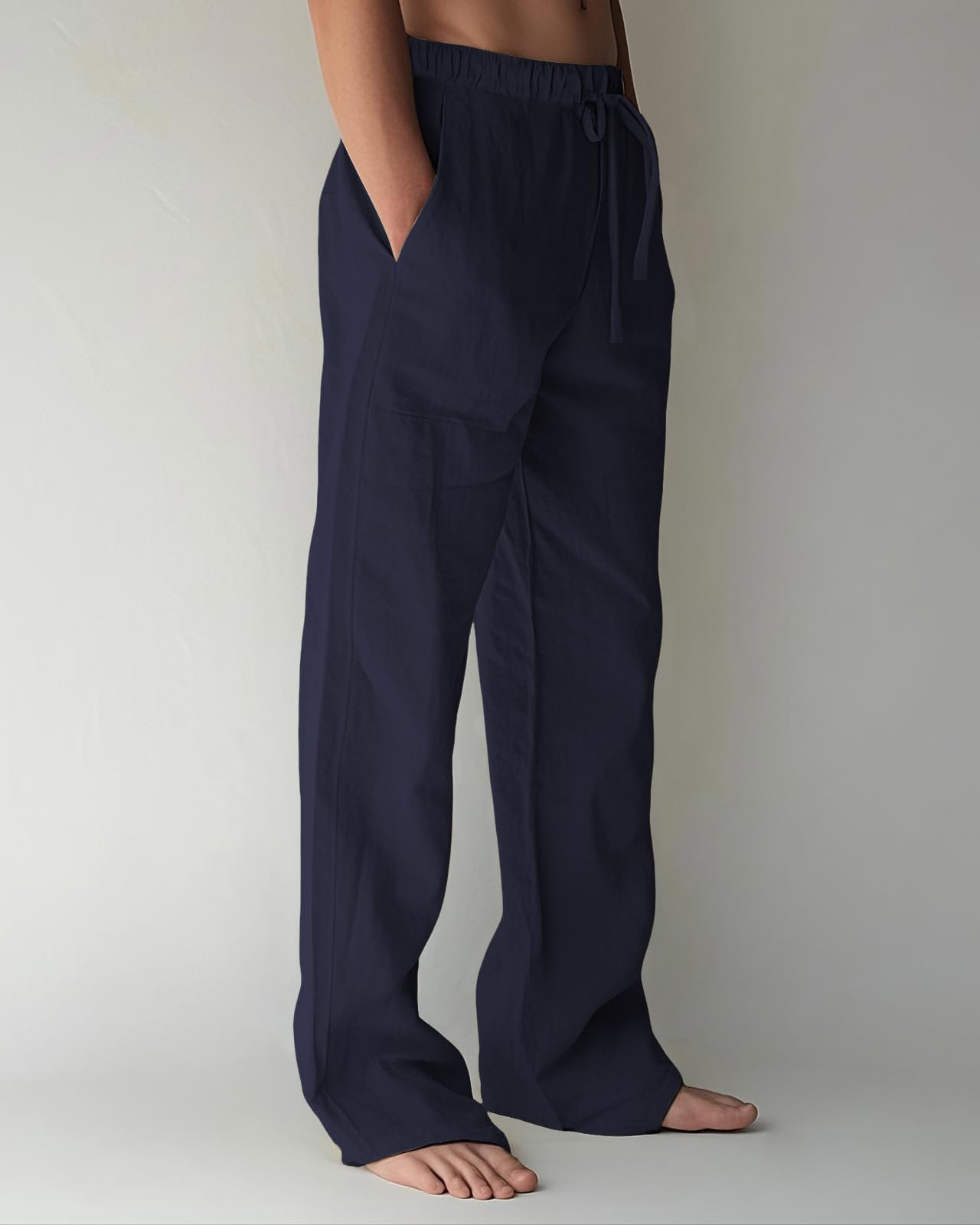 PIDOGYM Mens Cotton Linen Pants Beach Casual Pajama Pants with Pockets