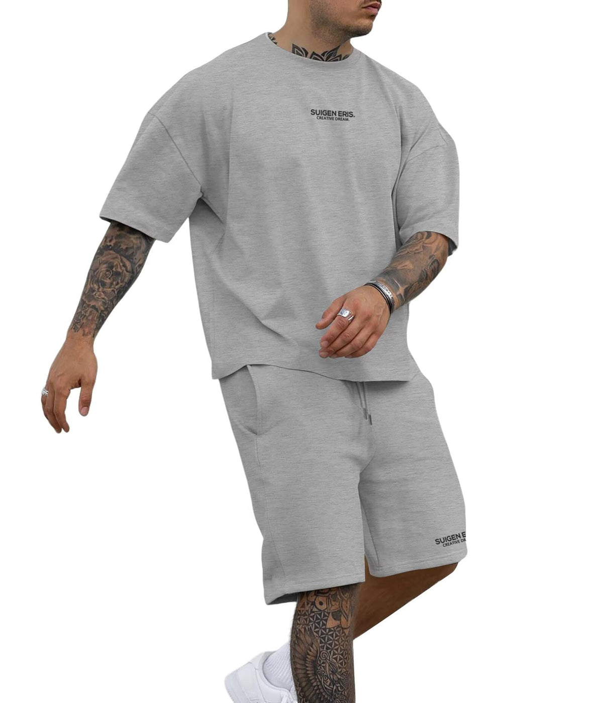 Men's 2 Piece Outfits Letter Drop Shoulder Tee Shirt Shorts Set
