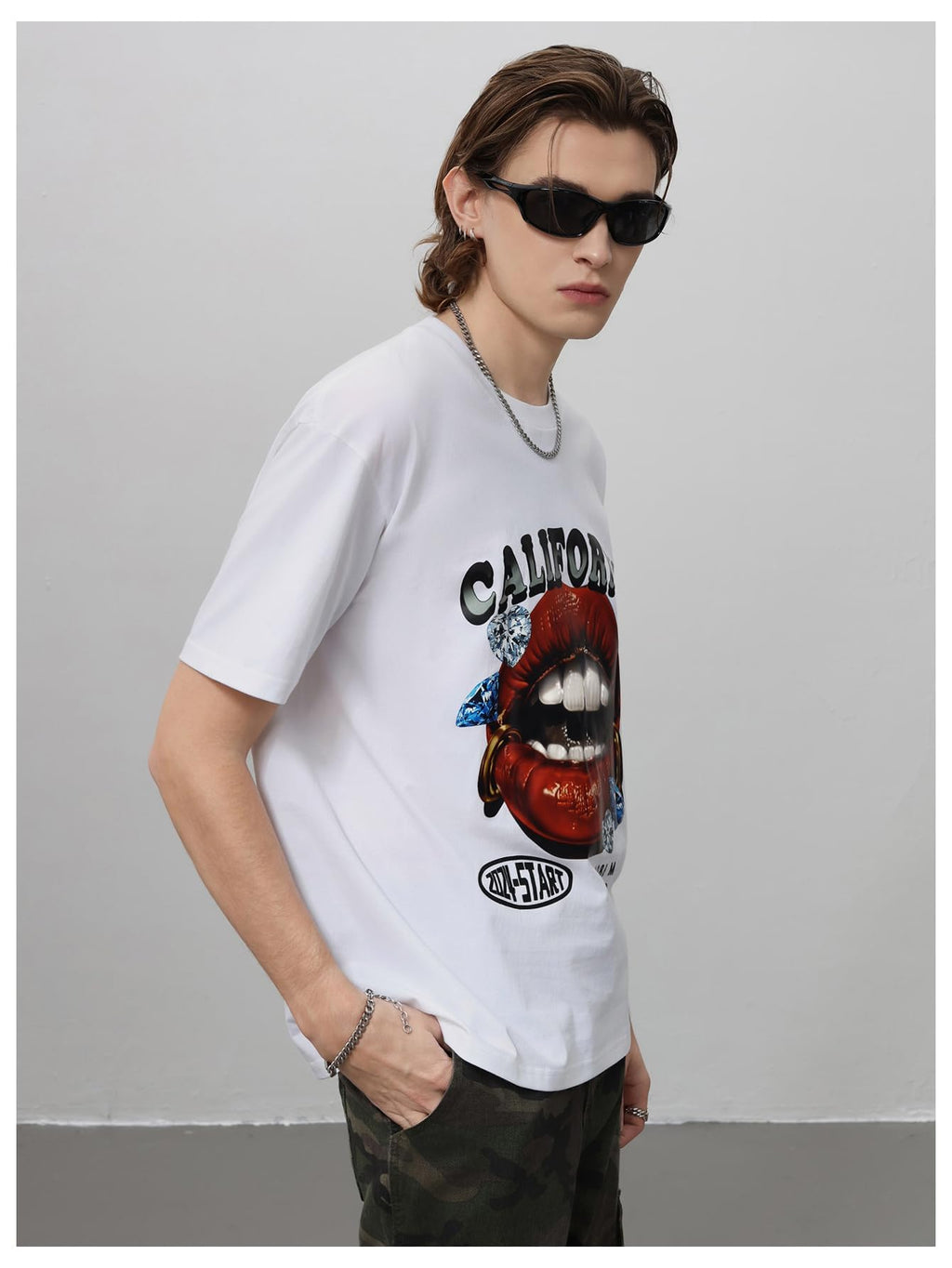 WDIRARA Men's Lip Graphic Tee Shirt Vintage Hip Hop Y2k Streetwear Top