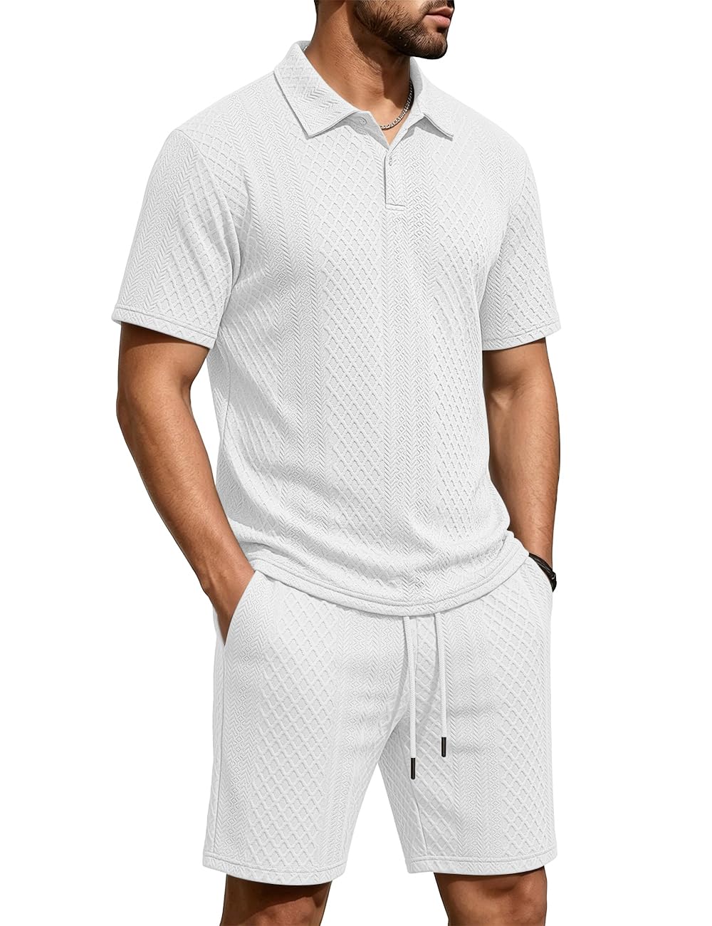 Men's 2 Pieces Outfits Casual Polo Shirt and Shorts Set Collar Athletic Jogging Summer Tracksuit