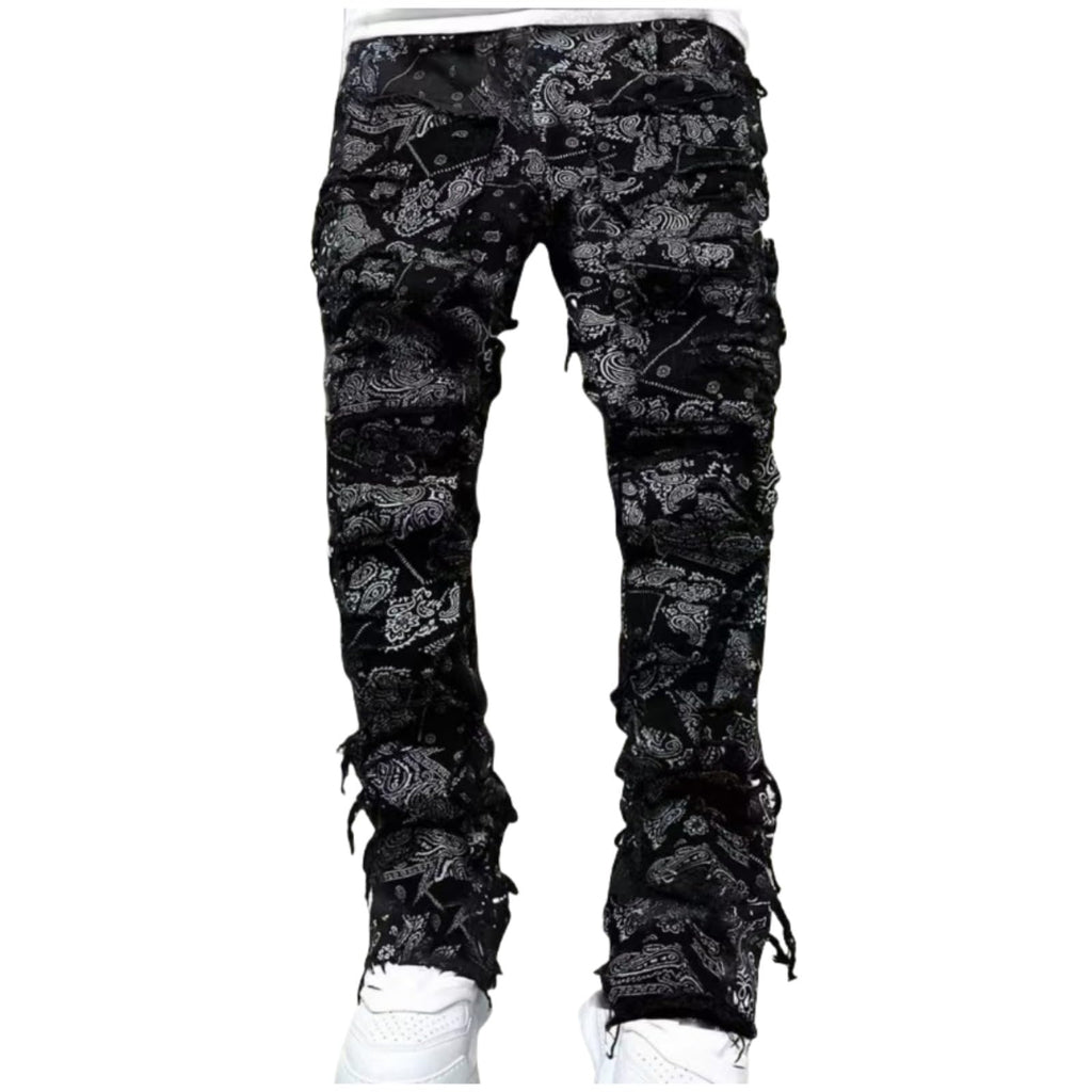 YEOU Men's Stacked Skinny Jeans - Y2K Harajuku Style Ripped Denim Pants with High Waist