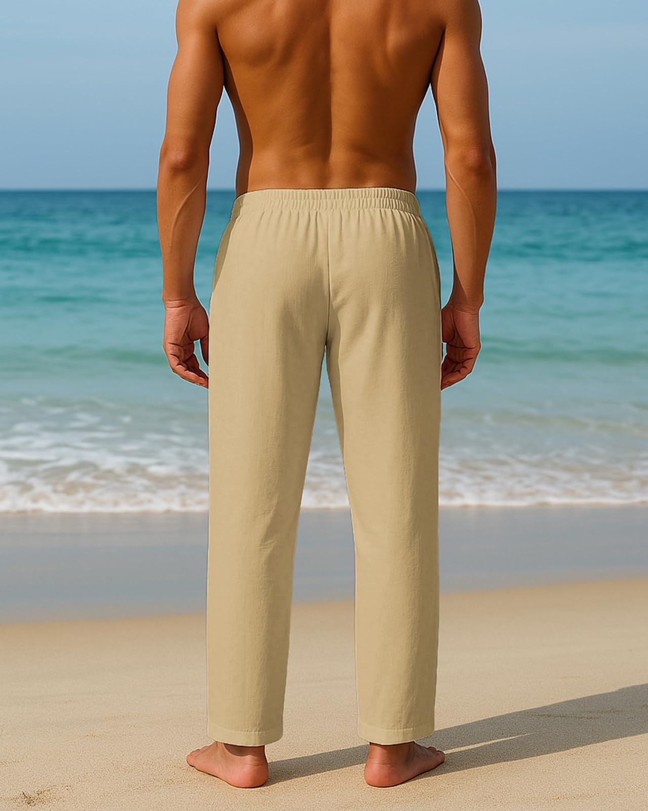 PIDOGYM Mens Cotton Linen Pants Beach Casual Pajama Pants with Pockets