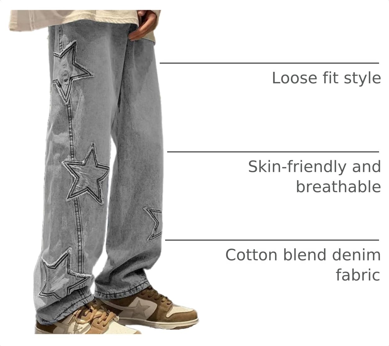 HBER Mens Y2k Star Jeans High Waisted Hip Hop Streetwear Jeans