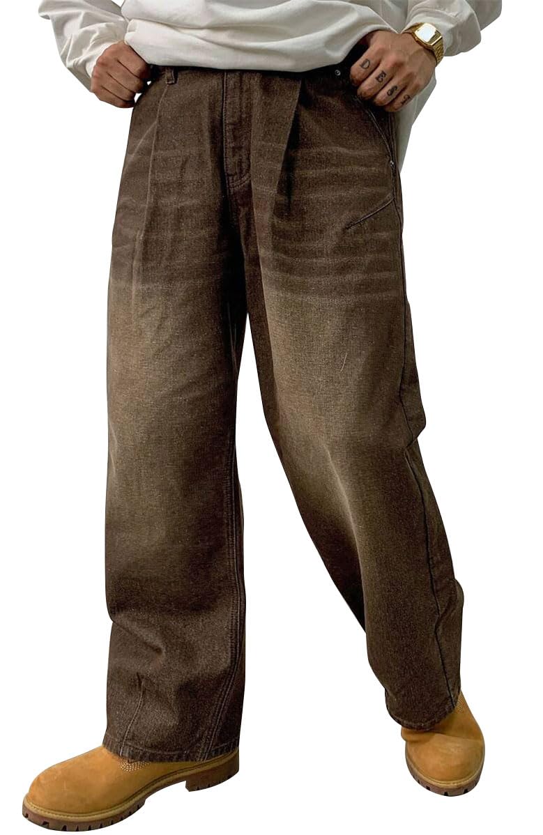 HUNGSON Mens Baggy Jeans for Men Women Y2k Skater Vintage Plain Pants Casual Wide Leg Jeans Loose Fit Denim Jeans
