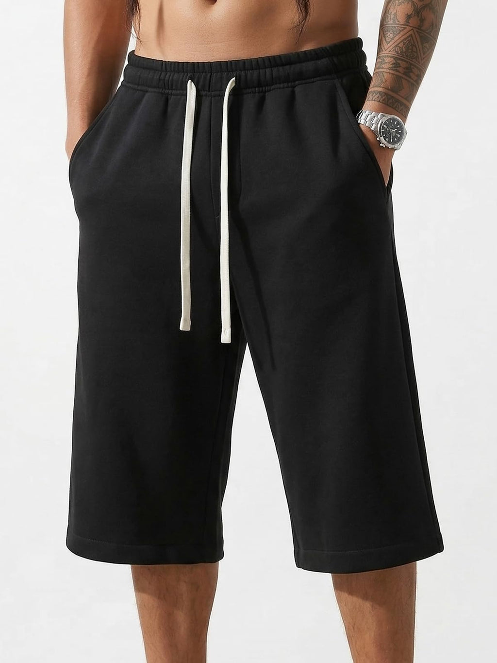 ZUY Men's Baggy Sweat Shorts Cotton Long Below Knee Fleece Capri Shorts 11" Athletic Casual 3/4 Pants with Pockets