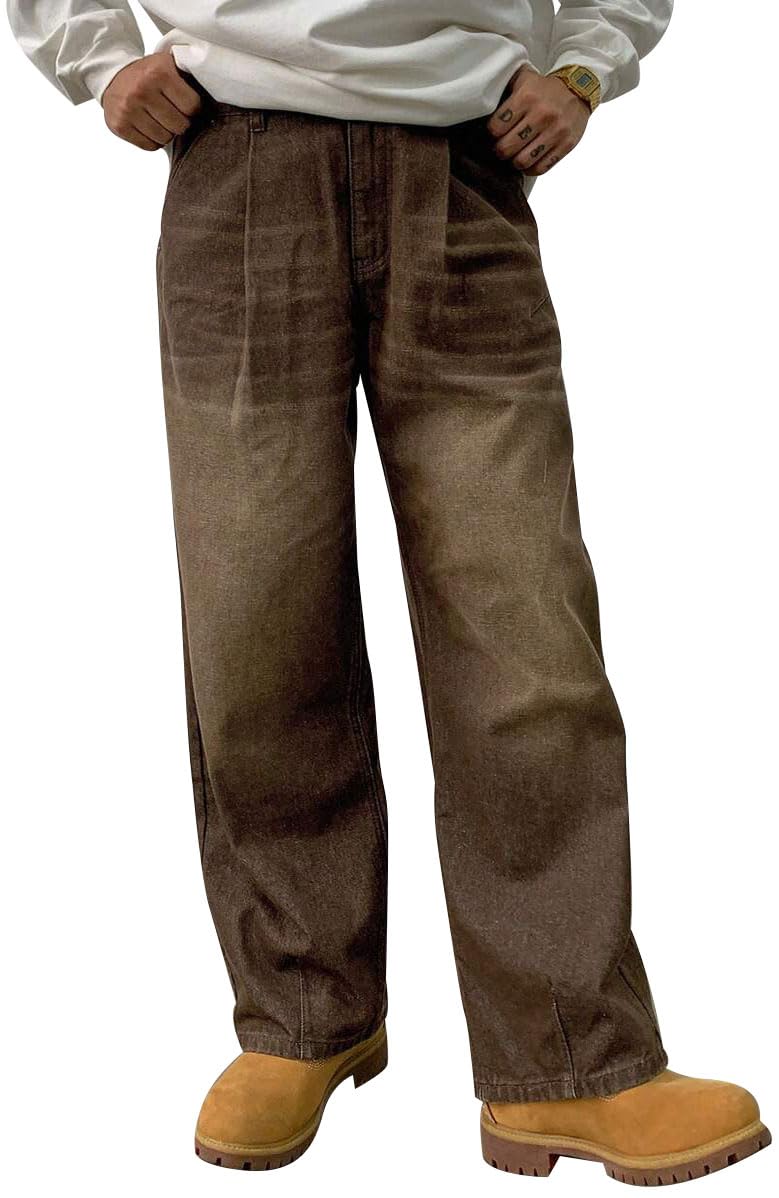 HUNGSON Mens Baggy Jeans for Men Women Y2k Skater Vintage Plain Pants Casual Wide Leg Jeans Loose Fit Denim Jeans