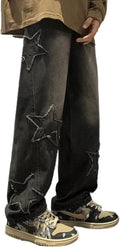 HBER Mens Y2k Star Jeans High Waisted Hip Hop Streetwear Jeans