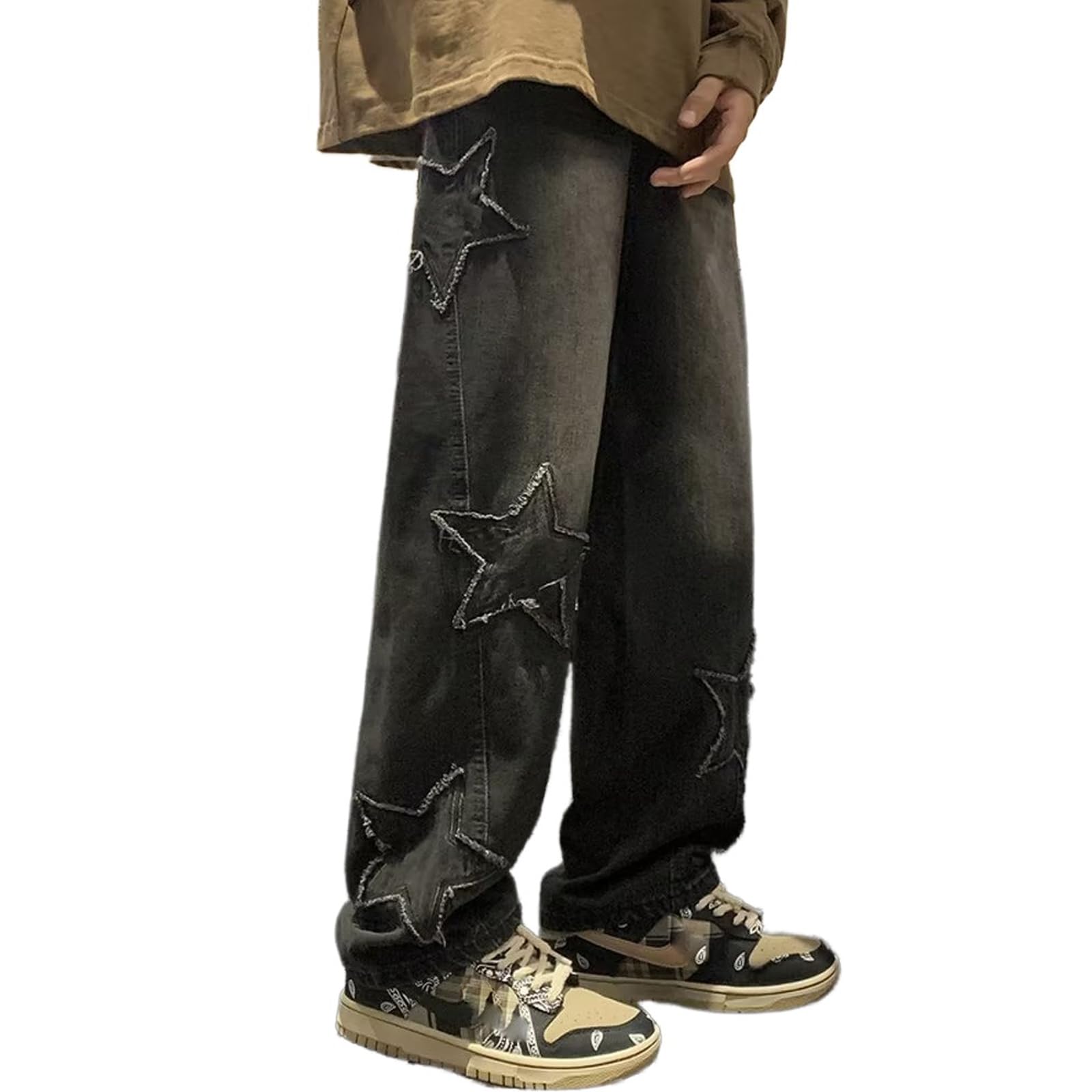 HBER Mens Y2k Star Jeans High Waisted Hip Hop Streetwear Jeans