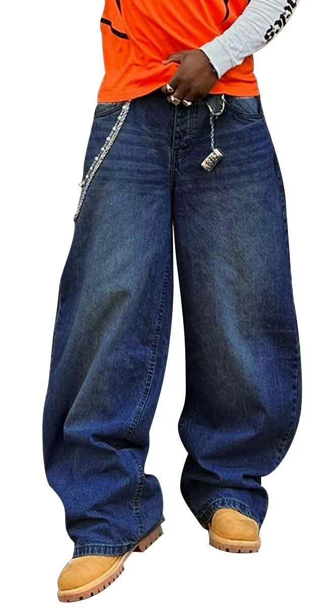 HUNGSON Mens Baggy Jeans for Men Women Y2k Skater Vintage Plain Pants Casual Wide Leg Jeans Loose Fit Denim Jeans