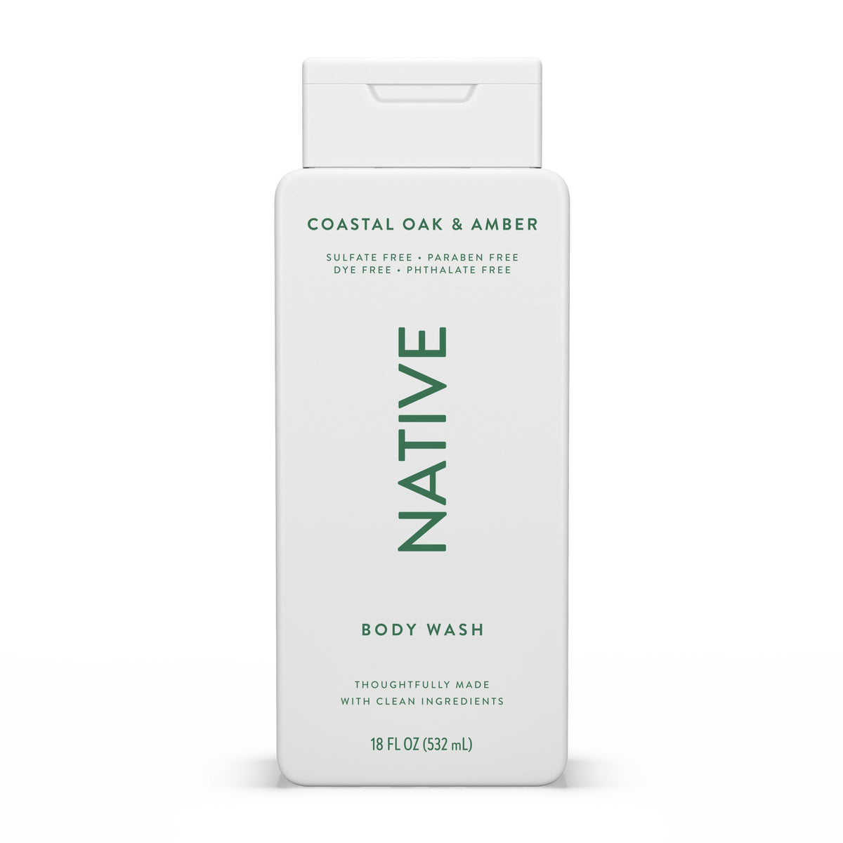 Native Clean Body Wash, Gentle & pH-balanced for Sensitive Skin, 24-Hr Freshness for Men & Women, Vegan & Cruelty-Free, Free of Sulfates, Parabens & Phthalates, Sea Salt & Cedar, 18 fl oz