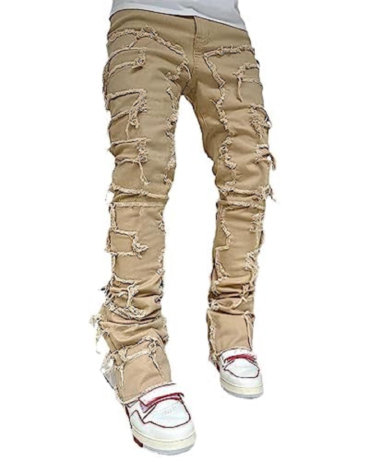 YEOU Men's Stacked Skinny Jeans - Y2K Harajuku Style Ripped Denim Pants with High Waist