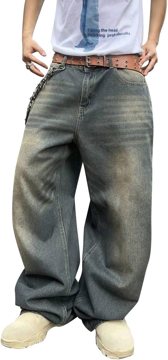 HUNGSON Mens Baggy Jeans for Men Women Y2k Skater Vintage Plain Pants Casual Wide Leg Jeans Loose Fit Denim Jeans