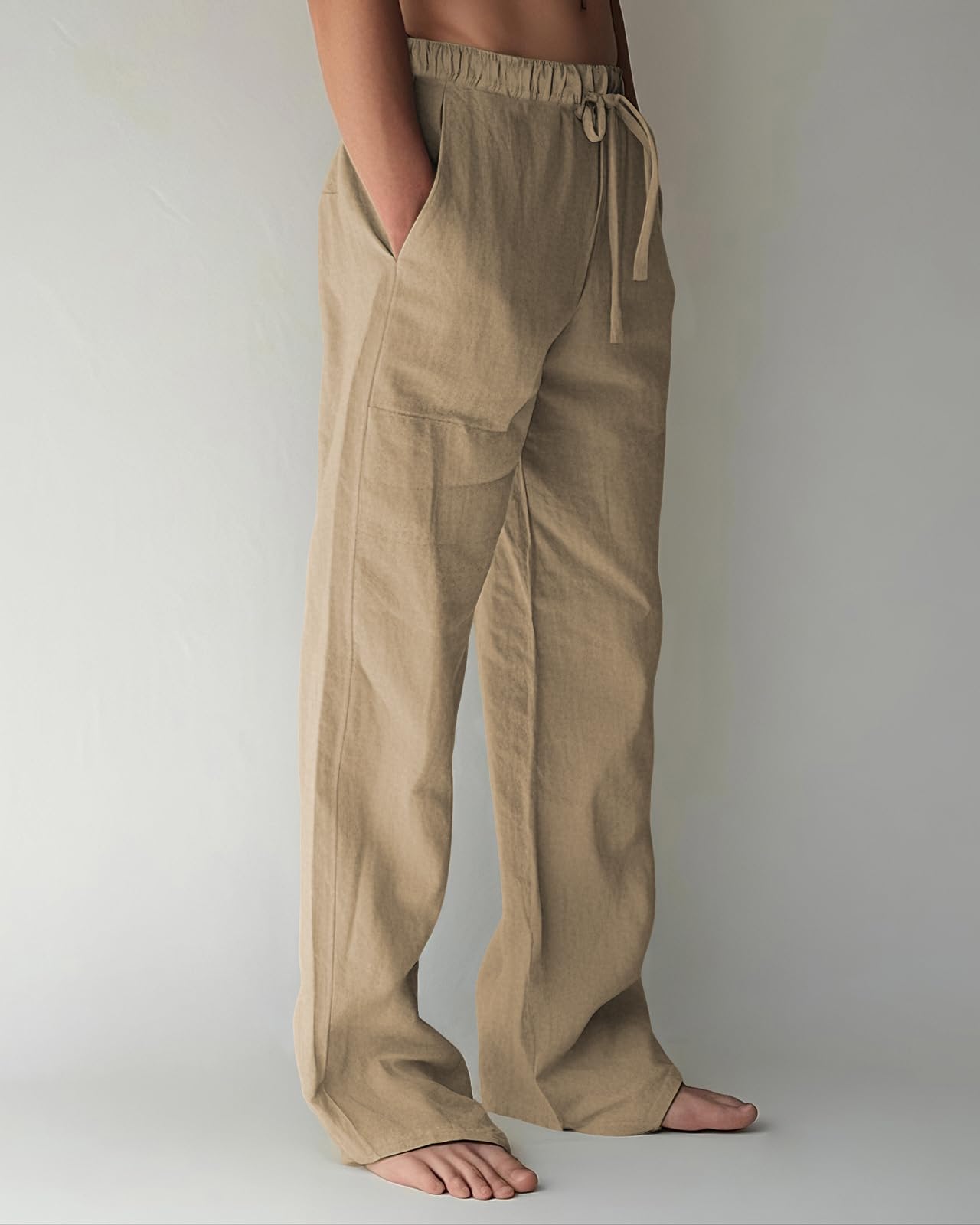 PIDOGYM Mens Cotton Linen Pants Beach Casual Pajama Pants with Pockets