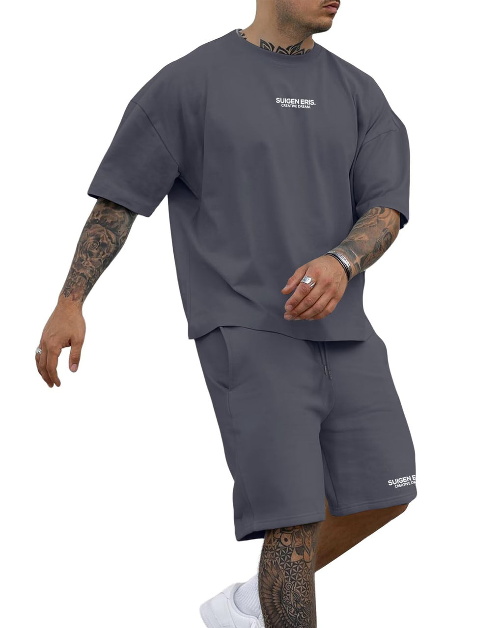 Men's 2 Piece Outfits Letter Drop Shoulder Tee Shirt Shorts Set