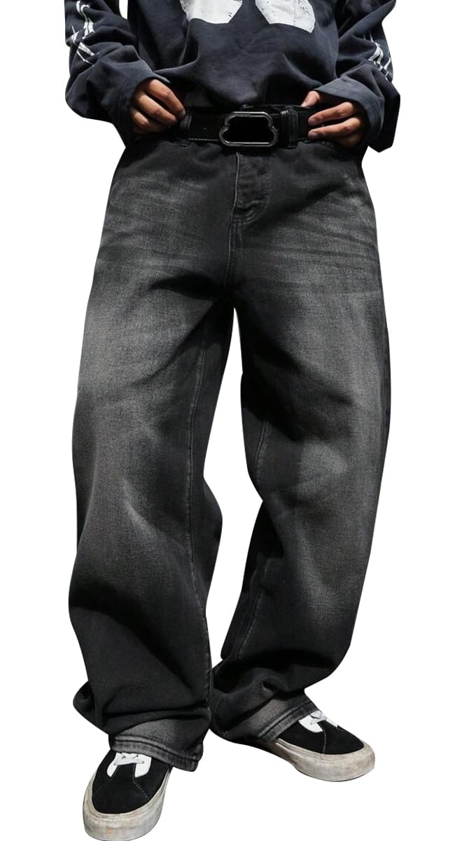 HUNGSON Mens Baggy Jeans for Men Women Y2k Skater Vintage Plain Pants Casual Wide Leg Jeans Loose Fit Denim Jeans