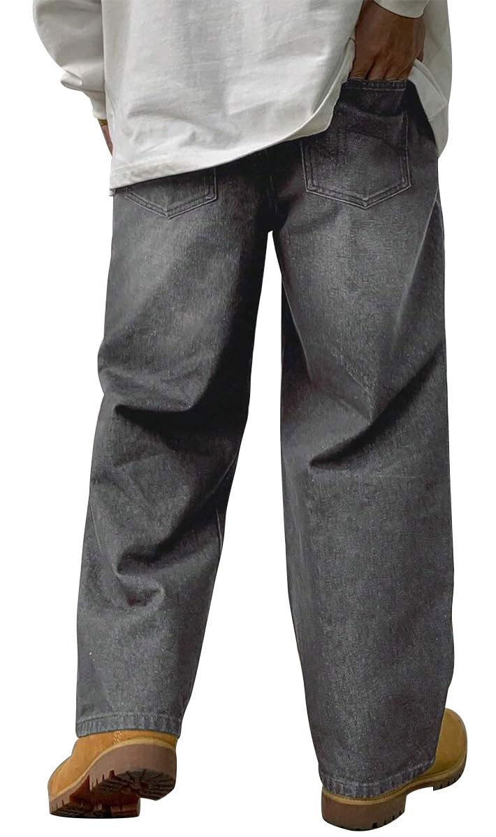 HUNGSON Mens Baggy Jeans for Men Women Y2k Skater Vintage Plain Pants Casual Wide Leg Jeans Loose Fit Denim Jeans