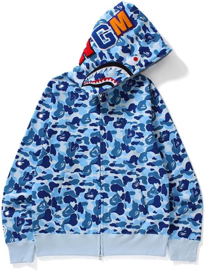 Shark Jaw Camo Jacket Hoodie Shark Mouth Sweatershirt Full Zip Up for Adults