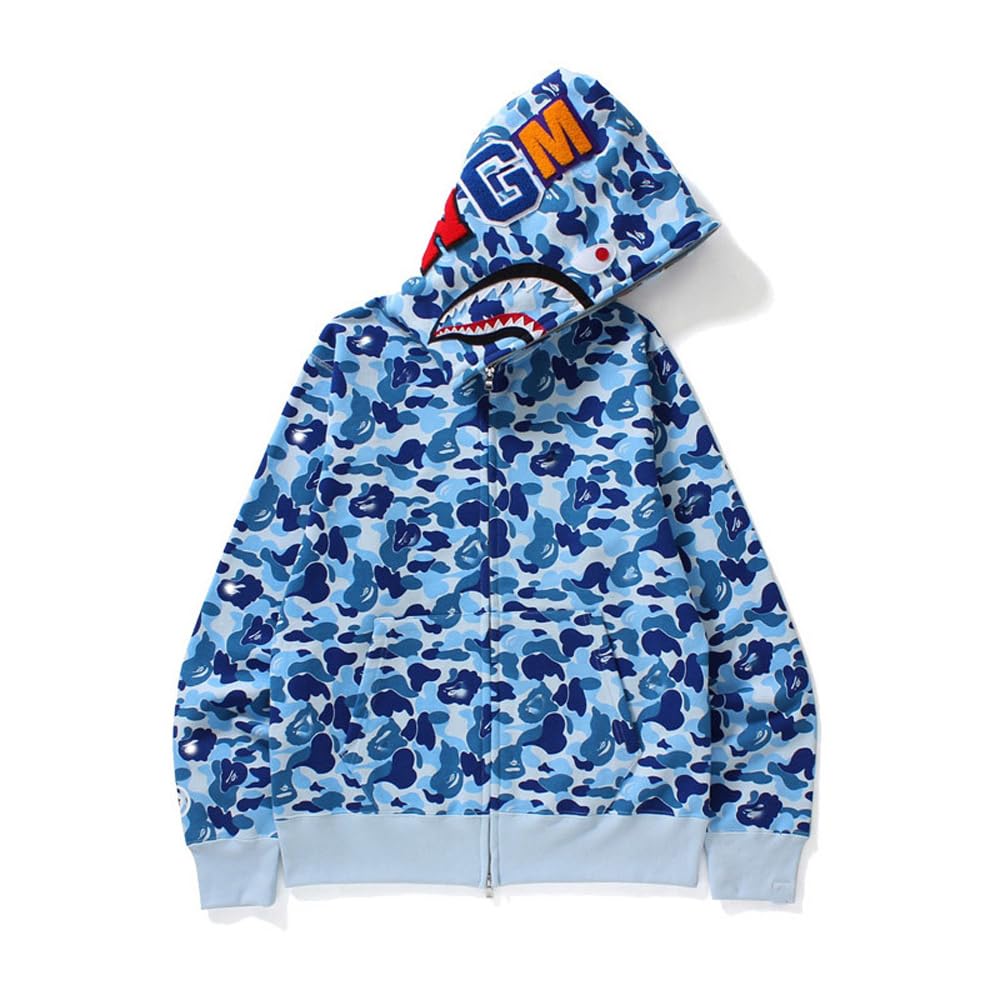 Shark Jaw Camo Jacket Hoodie Shark Mouth Sweatershirt Full Zip Up for Adults