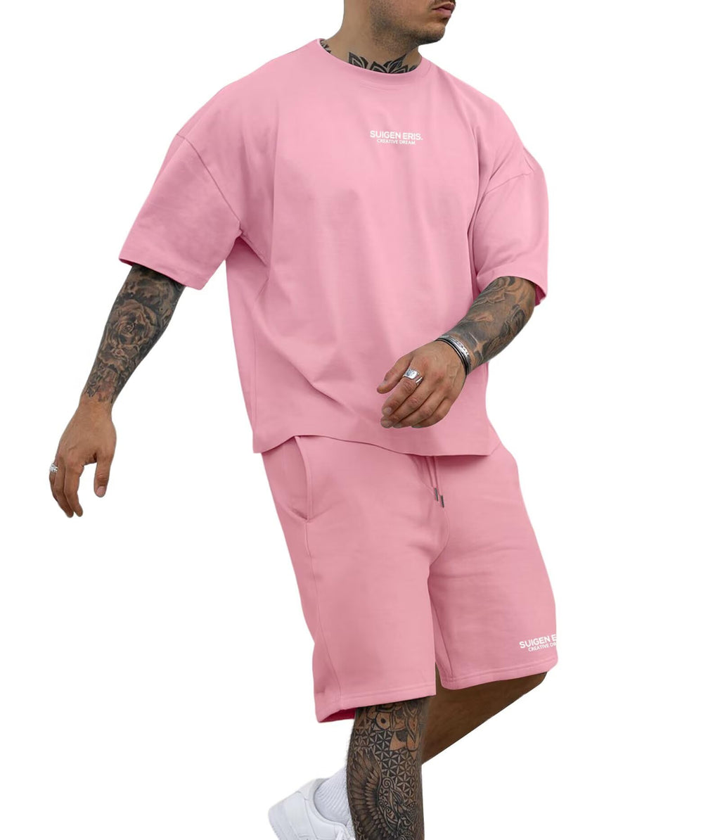 Men's 2 Piece Outfits Letter Drop Shoulder Tee Shirt Shorts Set
