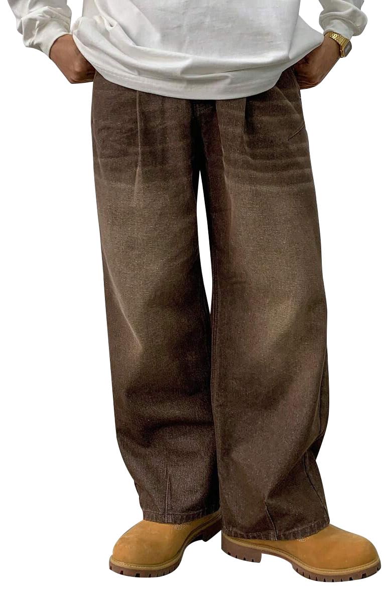 HUNGSON Mens Baggy Jeans for Men Women Y2k Skater Vintage Plain Pants Casual Wide Leg Jeans Loose Fit Denim Jeans