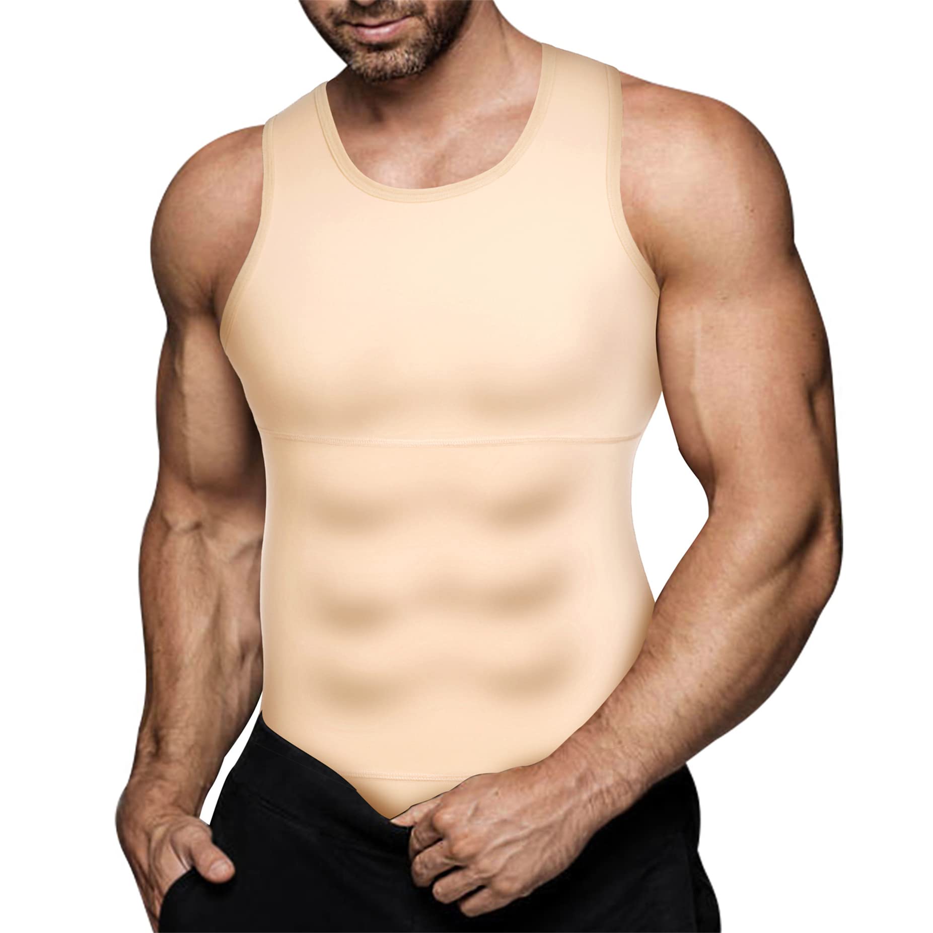 Mens Compression Shirt Slimming Body Shaper Vest Workout Tank Tops Abdomen