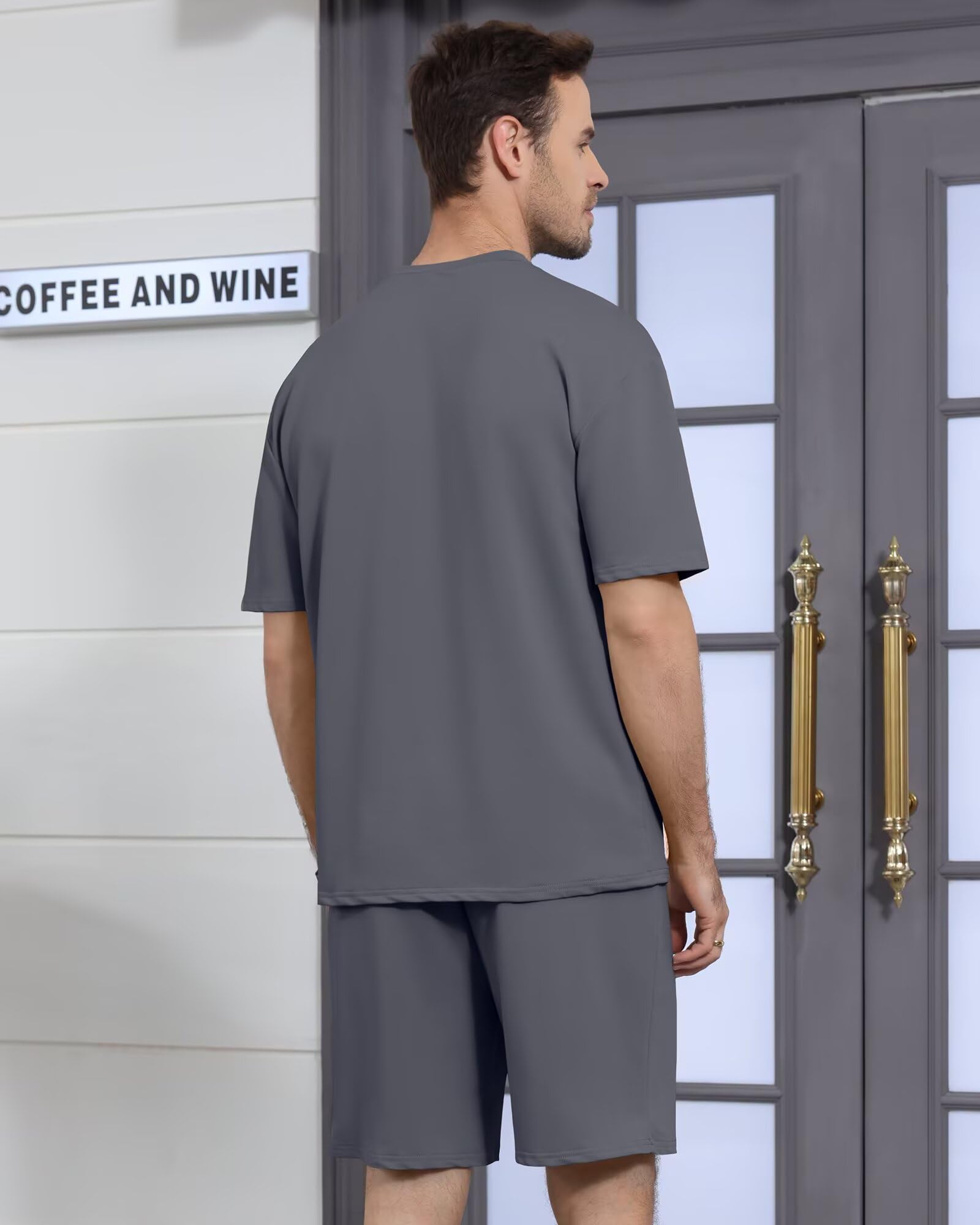 Men's 2 Piece Outfits Letter Drop Shoulder Tee Shirt Shorts Set