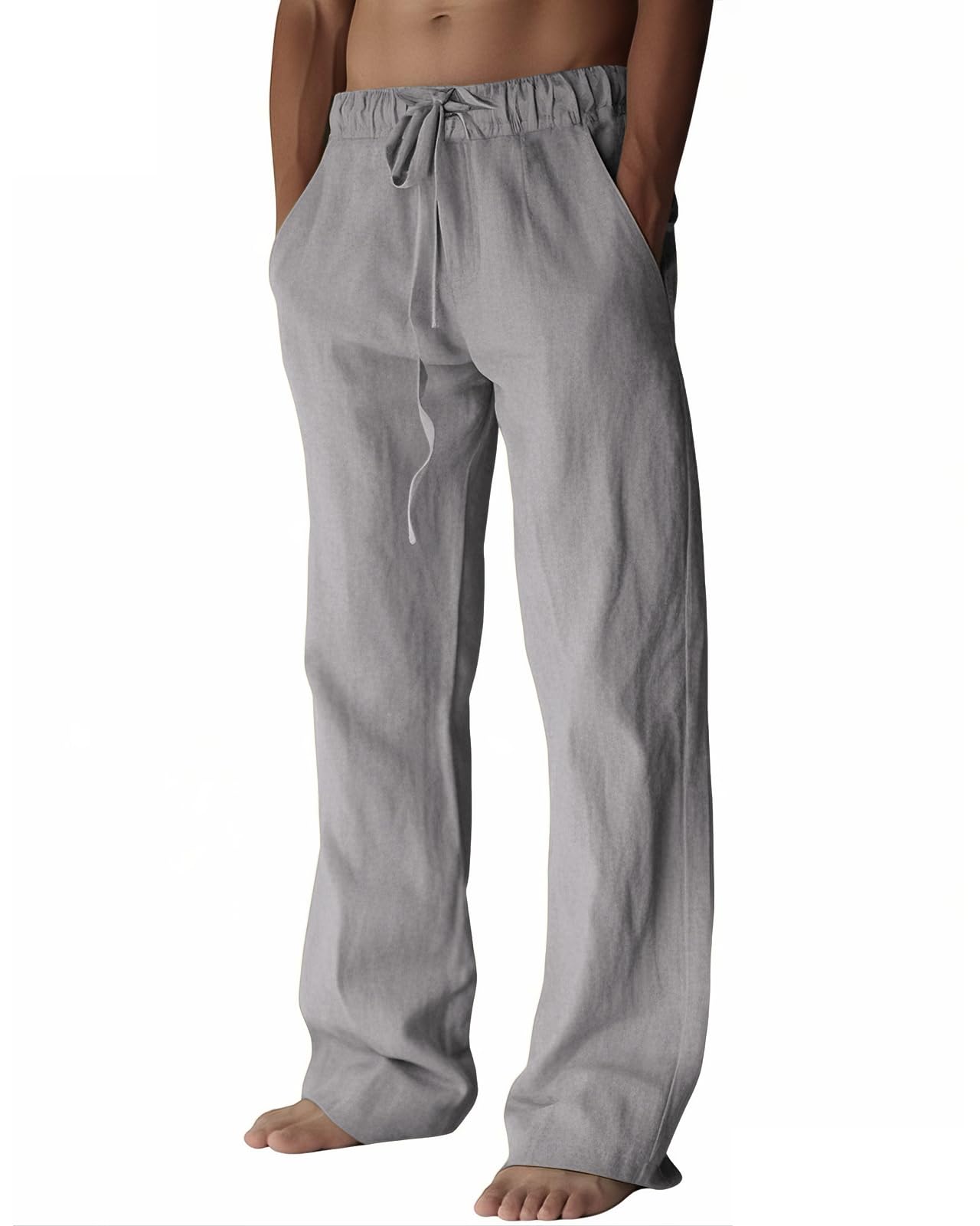 PIDOGYM Mens Cotton Linen Pants Beach Casual Pajama Pants with Pockets