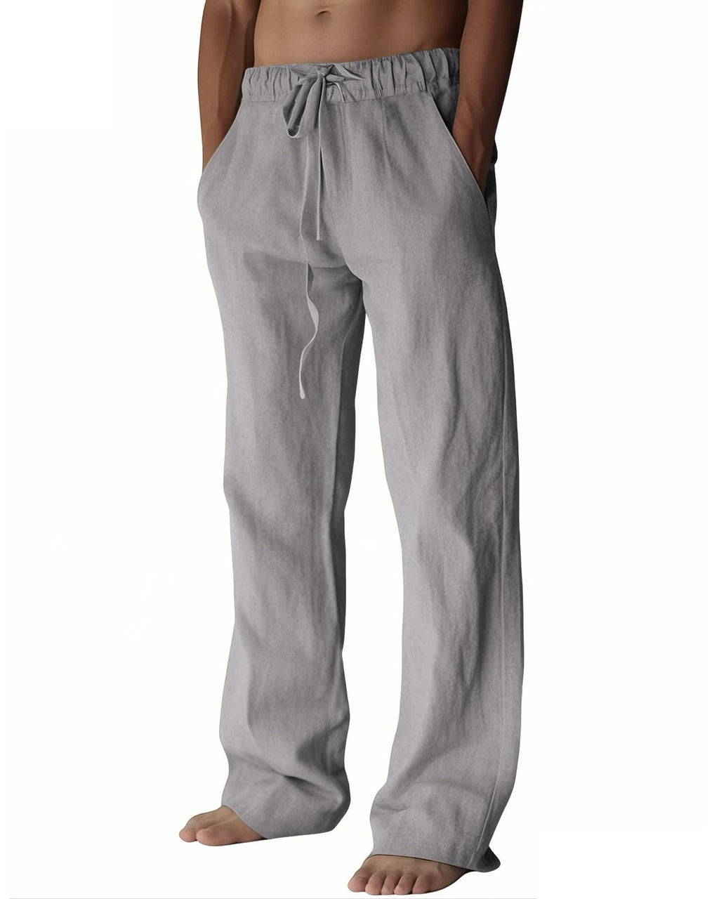 PIDOGYM Mens Cotton Linen Pants Beach Casual Pajama Pants with Pockets