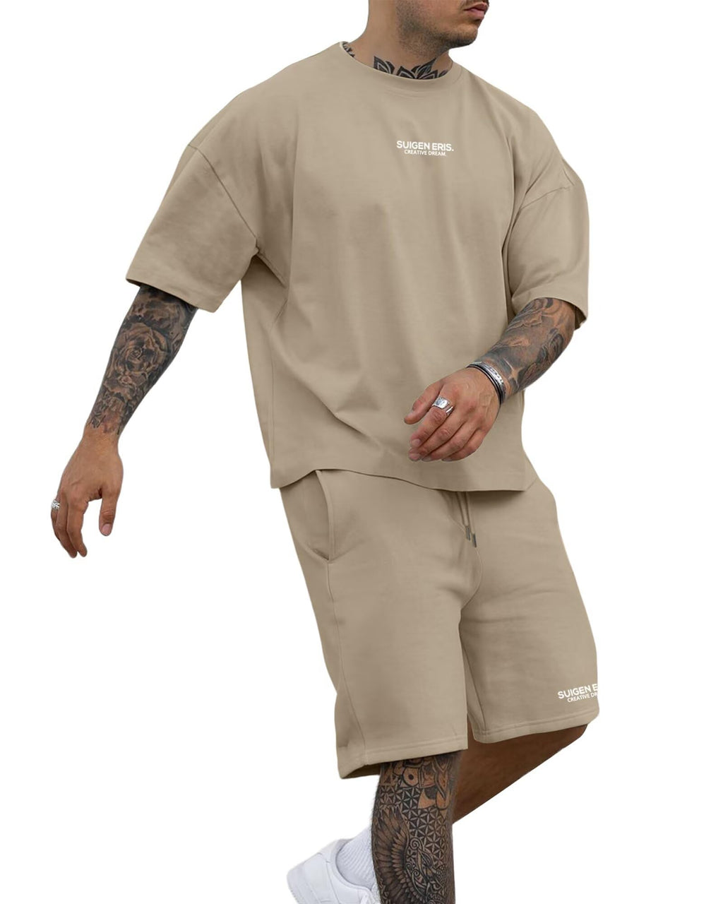 Men's 2 Piece Outfits Letter Drop Shoulder Tee Shirt Shorts Set