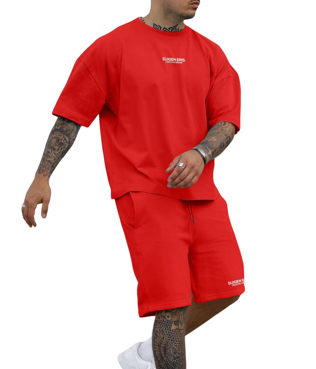 Men's 2 Piece Outfits Letter Drop Shoulder Tee Shirt Shorts Set