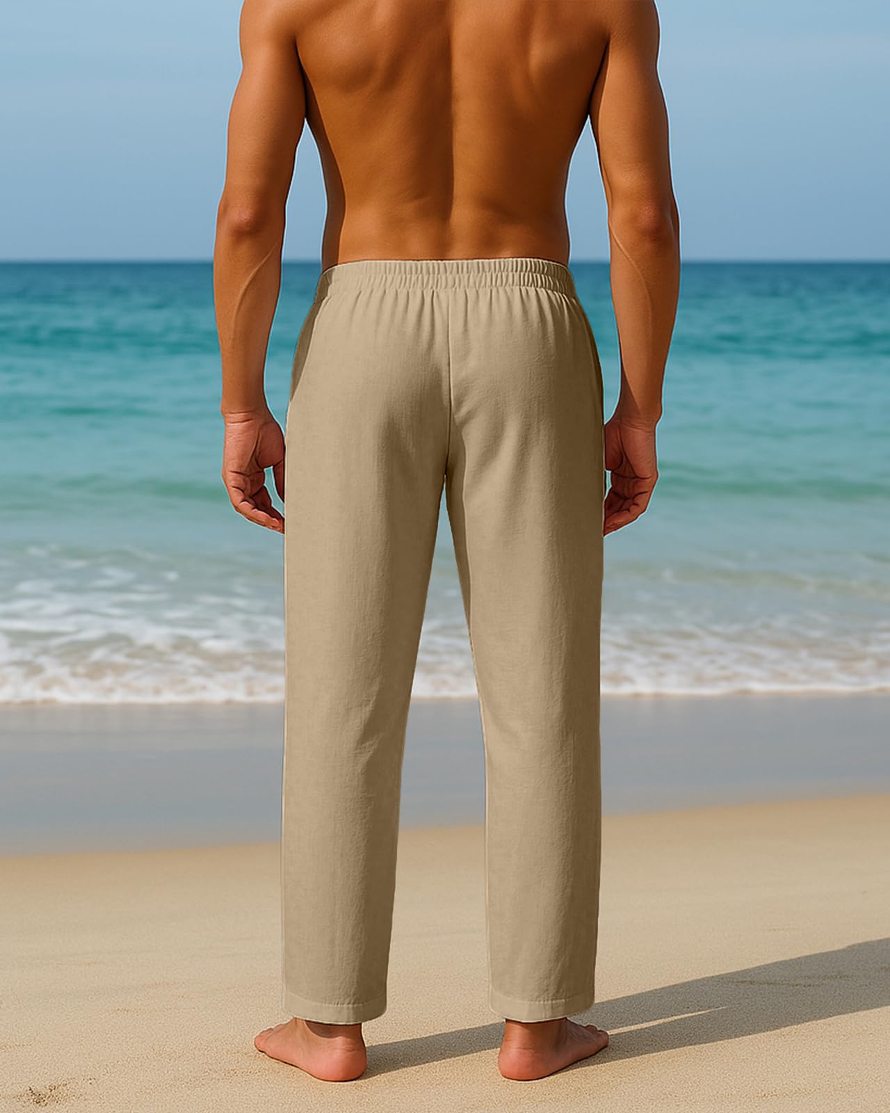 PIDOGYM Mens Cotton Linen Pants Beach Casual Pajama Pants with Pockets