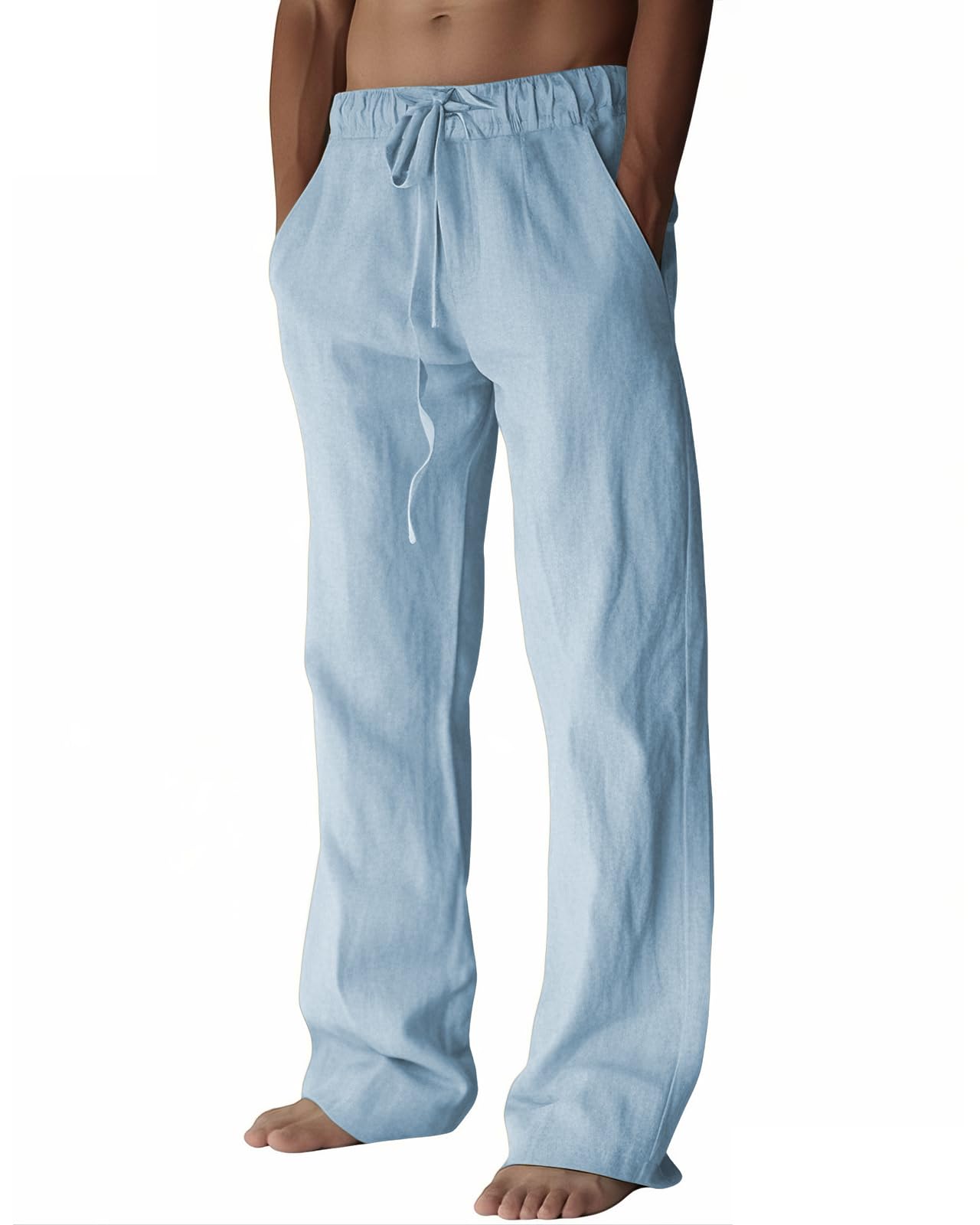 PIDOGYM Mens Cotton Linen Pants Beach Casual Pajama Pants with Pockets