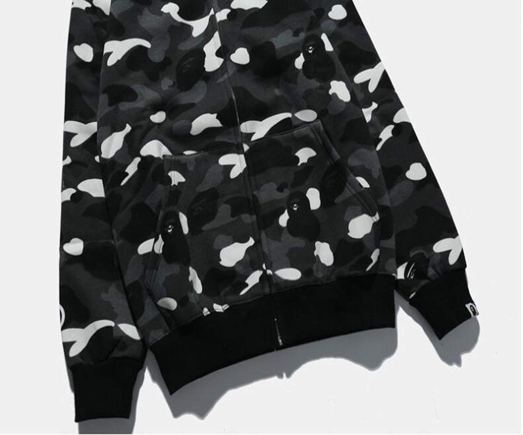 Shark Jaw Camo Jacket Hoodie Shark Mouth Sweatershirt Full Zip Up for Adults