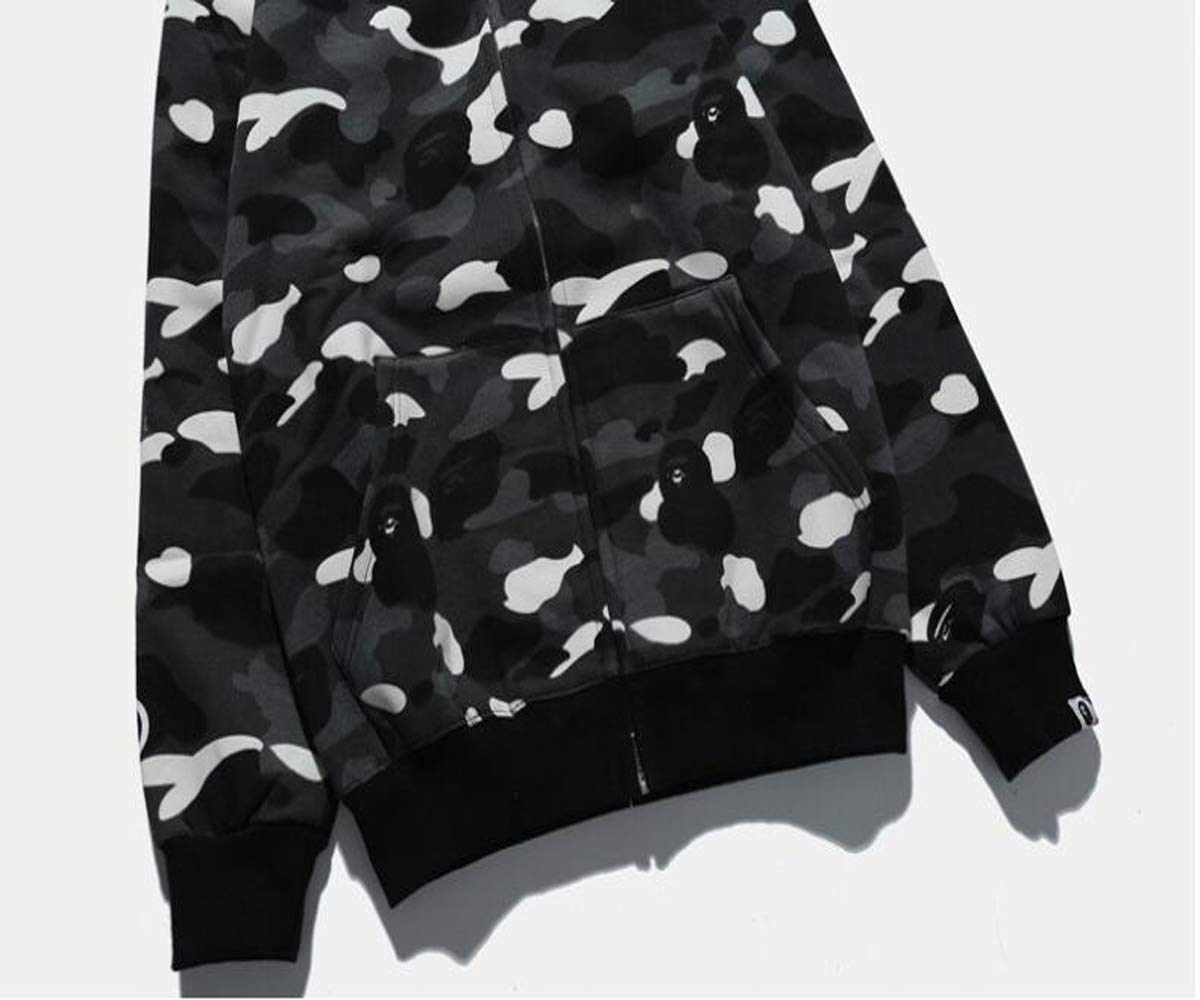 Shark Jaw Camo Jacket Hoodie Shark Mouth Sweatershirt Full Zip Up for Adults