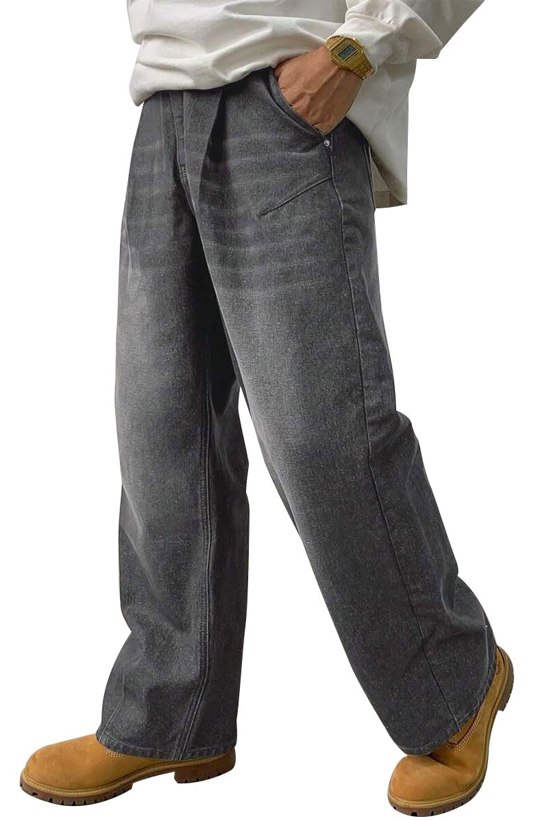 HUNGSON Mens Baggy Jeans for Men Women Y2k Skater Vintage Plain Pants Casual Wide Leg Jeans Loose Fit Denim Jeans
