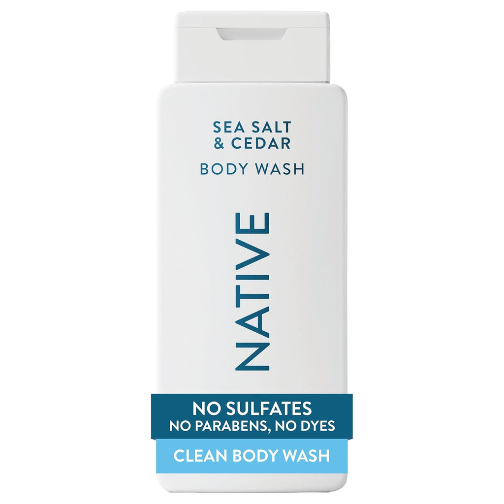 Native Clean Body Wash, Gentle & pH-balanced for Sensitive Skin, 24-Hr Freshness for Men & Women, Vegan & Cruelty-Free, Free of Sulfates, Parabens & Phthalates, Sea Salt & Cedar, 18 fl oz