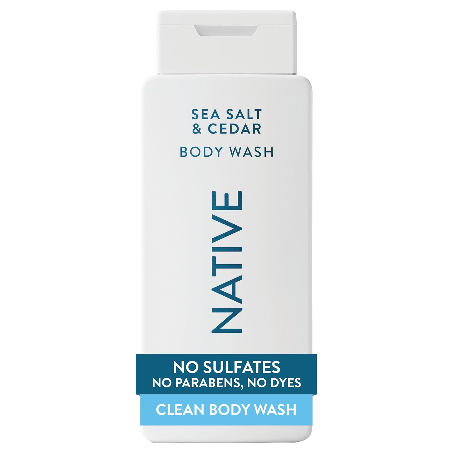 Native Clean Body Wash, Gentle & pH-balanced for Sensitive Skin, 24-Hr Freshness for Men & Women, Vegan & Cruelty-Free, Free of Sulfates, Parabens & Phthalates, Sea Salt & Cedar, 18 fl oz